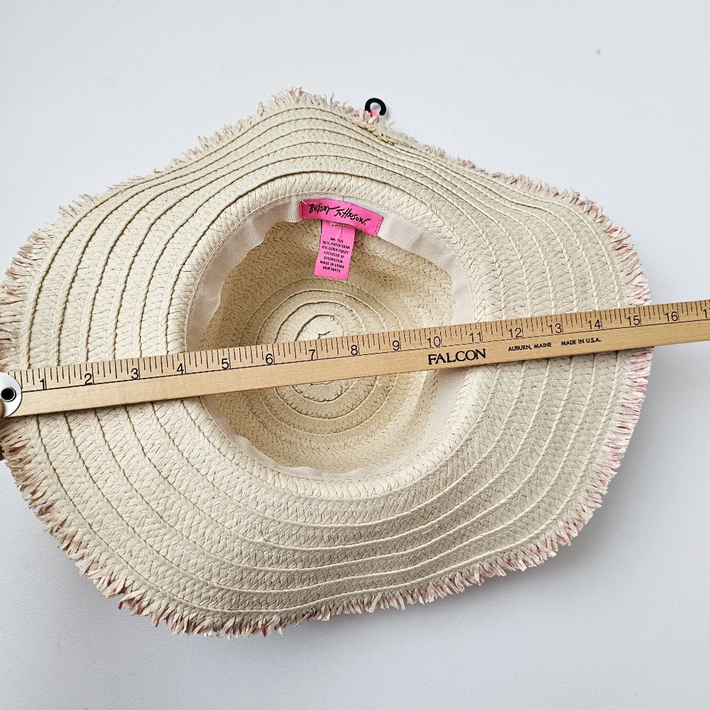 Betsey Johnson Pink Ombre Floppy Paper Hat Shell Detail Beach Boho NWT